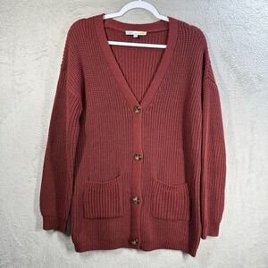 C&C California Chunky Knit Cardigan Women's S Burgundy Grandmacore Relaxed Fit